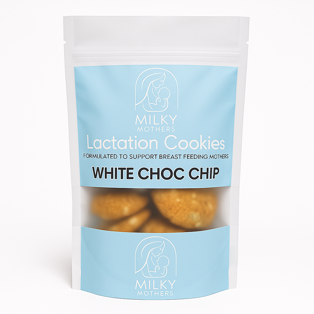 Packaged lactation cookies with 'Milky Mothers' branding on a white background